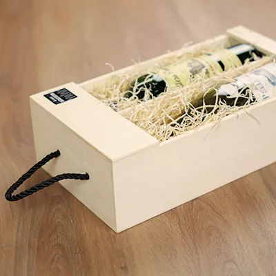 Coffret bois ouvert en façade - 2 bouteilles - 20,8 x 37,5 cm - Coffrets pour bouteilles de vin, Boîtes pour bouteilles de vin-2