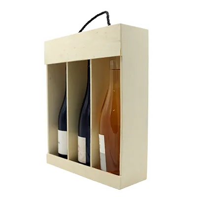 Coffret bois ouvert en façade - 3 bouteilles - 30,8 x 37,5 cm - Coffrets pour bouteilles de vin, Boîtes pour bouteilles de vin-2