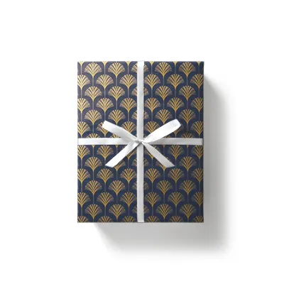 Papier cadeau Pampa couché blanc 70 cm x 50 m, bleu marine / or, 80 g/m² - Papier cadeaux couchés à motifs-2