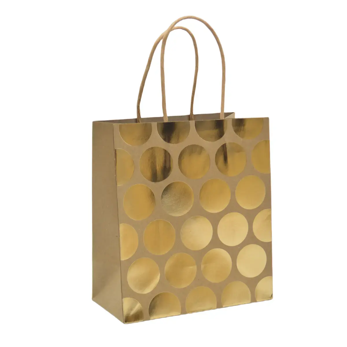 Sac cadeau kraft à pois dorés poignées torsadées 18x10x21 cm – Paquet de 20 - Sacs kraft à motifs