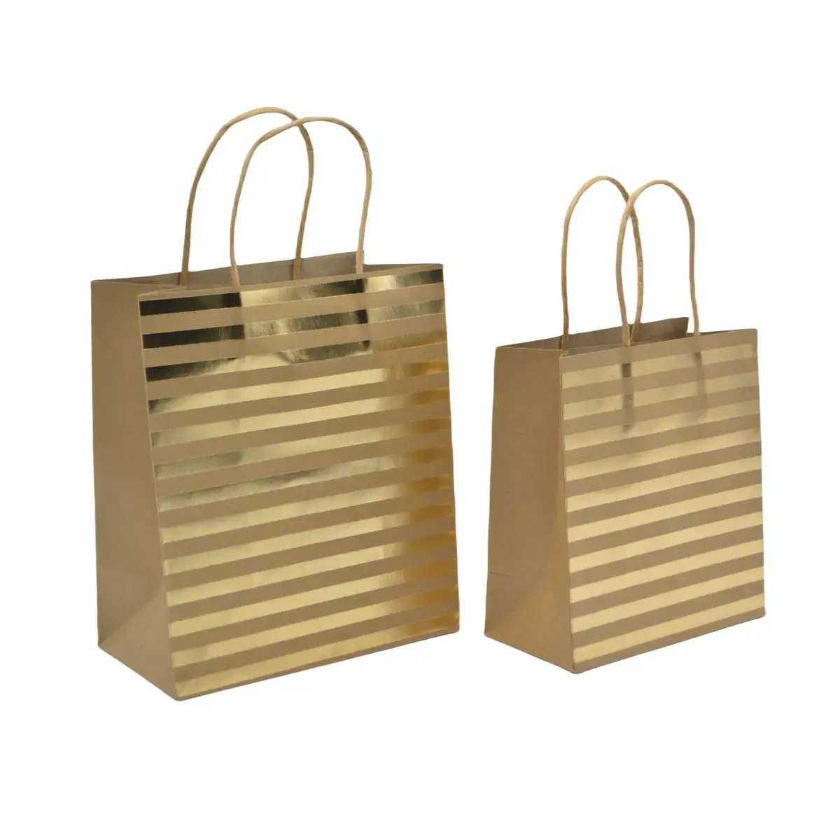 Sac cadeau kraft à rayures dorées poignées torsadées 15 x 8 x 17 cm – Paquet de 20 - Sacs kraft à motifs-2