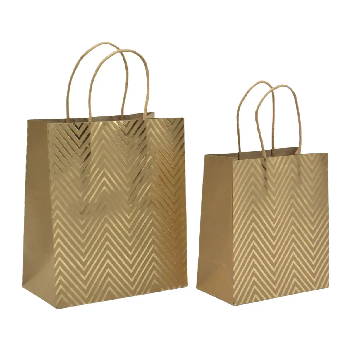 Sac cadeau kraft à rayures dorées poignées torsadées 15 x 8 x 17 cm – Paquet de 20 - Sacs kraft à motifs-4