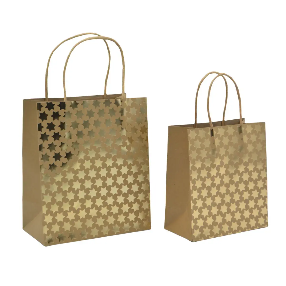 Sac cadeau kraft à rayures dorées poignées torsadées 15 x 8 x 17 cm – Paquet de 20 - Sacs kraft à motifs-5