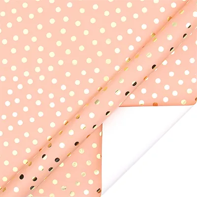 Papier cadeau couché pêche pois dorés à chaud 70 cm x 25 m 80 g/m² – le rouleau - Papiers cadeaux à effets