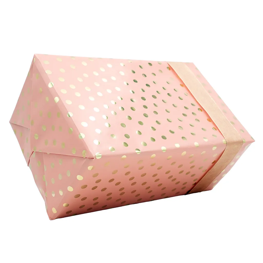 Papier cadeau couché pêche pois dorés à chaud 70 cm x 25 m 80 g/m² – le rouleau - Papiers cadeaux à effets-2