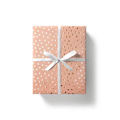 Papier cadeau couché pêche pois dorés à chaud 70 cm x 25 m 80 g/m² – le rouleau - Papiers cadeaux à effets-3