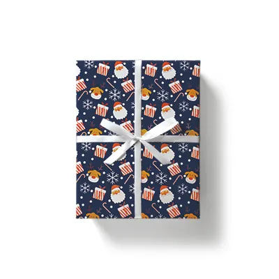 Papier cadeau Noël bleu marine motifs rouges et blancs 70 cm x 50 m 80 g/m² – Le rouleau - Papier cadeaux couchés à motifs-3