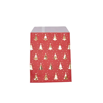 Pochettes cadeaux kraft rouge sapins or dorure à chaud 13 x 18 cm 50 g/m² - Spécial Noël - Paquet de 100 - Pochettes cadeaux à motifs-2