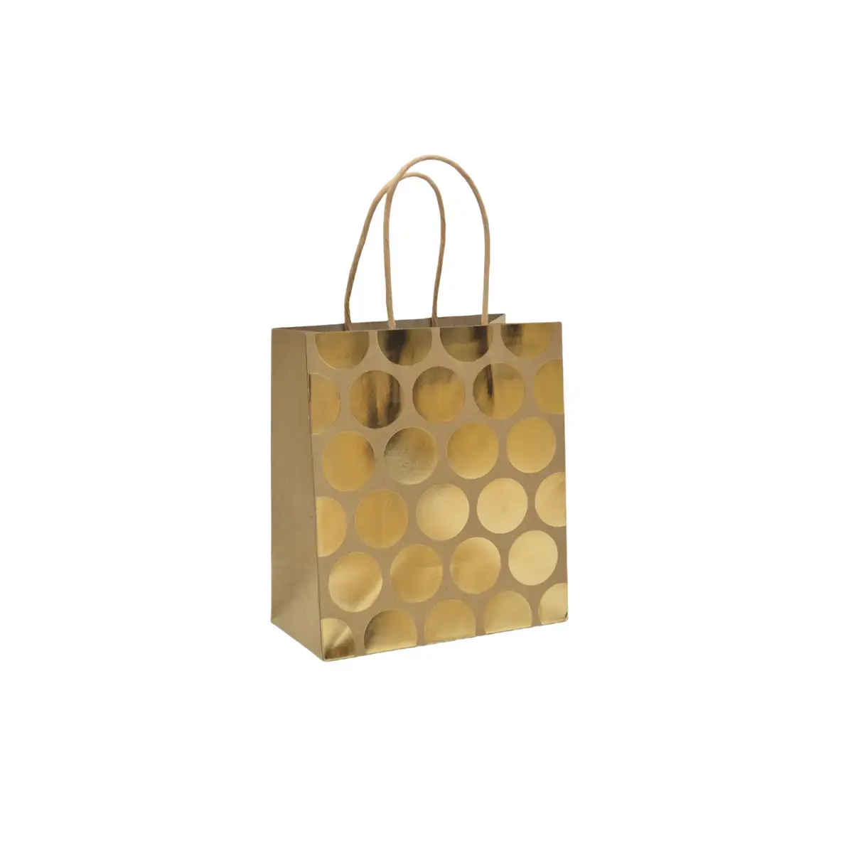 Sac cadeau kraft à pois dorés poignées torsadées 15x8x17 cm – Paquet de 20 - Sacs kraft à motifs