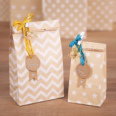 Sac SOS kraft brun à étoiles blanches 9+6x18cm 70g/m² – Paquet de 250 - Pochettes SOS kraft-3