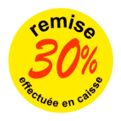 Pastille adhésive 'remise -30%' rond ø 50 mm, Jaune fluo - Sticker promo - Lot de 500 - Étiquettes adhésives Soldes, Étiquettes promotionnelles