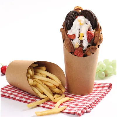 Pot wrap carton 350 ml 11,8 x 9 cm - Etui wrap - Gobelet snack - Brun - Lot de 50 - Emballage snacking-3