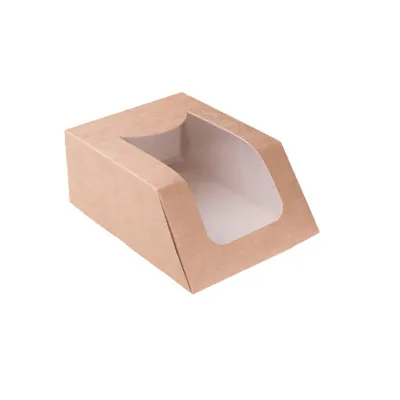 Boîte wrap carton avec fenêtre 9 x 5,1 x 12 cm - Boîte sandwich - Brun - Lot de 50 - Boites snacking