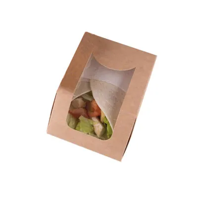 Boîte wrap carton avec fenêtre 9 x 5,1 x 12 cm - Boîte sandwich - Brun - Lot de 50 - Boites snacking-2