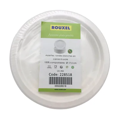 Assiette jetable ronde en fibre végétale biodégradable ø 17,2 cm - Blanc - Lot de 50 - Vaisselle biodégradable et compostable-3
