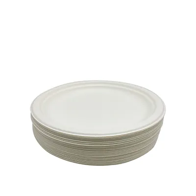 Assiette jetable ronde en fibre végétale biodégradable ø 22,5 cm - Blanc - Lot de 50 - Vaisselle biodégradable et compostable