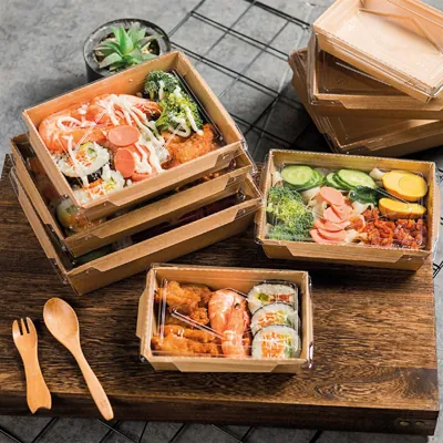 Boîte salade avec couvercle fenêtre 2100 ml 22 x 16,4 x 6,5 cm carton kraft - Boîte salade à emporter - Lot de 50 - Boîtes salade, Bols salade-4