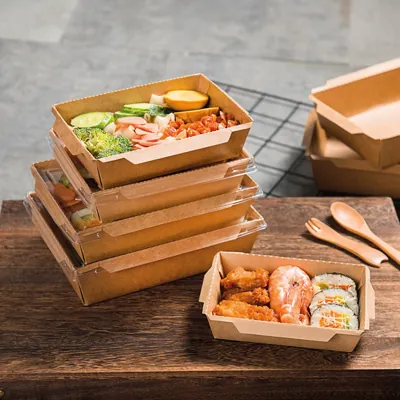 Boîte salade avec couvercle fenêtre 2100 ml 22 x 16,4 x 6,5 cm carton kraft - Boîte salade à emporter - Lot de 50 - Boîtes salade, Bols salade-3