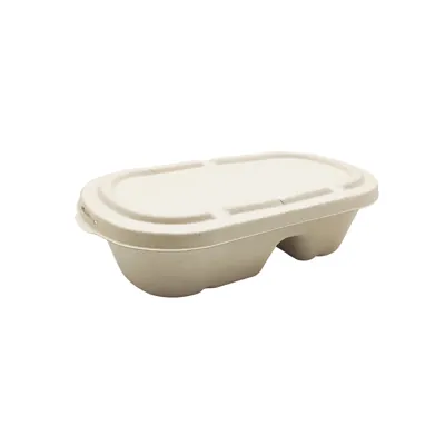 Boîte repas 2 compartiments 1000 ml fibre végétale - Lunch box 2 compartiments - Lot de 50 - Boîtes repas jetables, Plateaux compartimentés-3
