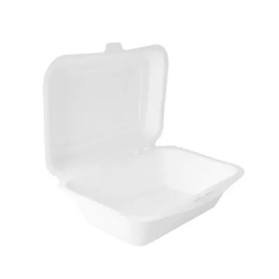 Boîte repas à emporter 655 ml fibre végétale - Boîte sandwich - Blanc - Lot de 50 - Boites snacking