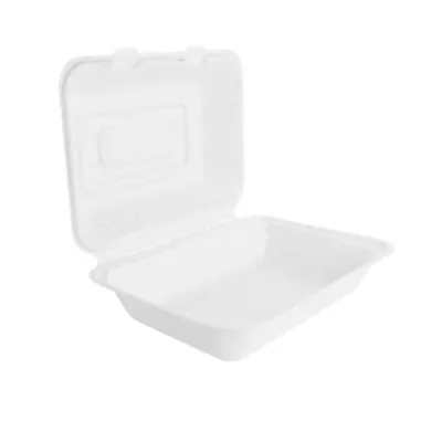 Boîte repas à emporter 825 ml fibre végétale - Boîte sandwich - Blanc - Lot de 50 - Boites snacking