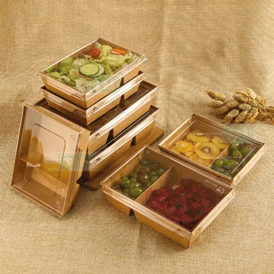 Boîte salade avec couvercle fenêtre 900 ml 17 x 13,5 x 4,5 cm carton kraft - Boîte salade à emporter - Lot de 50 - Boîtes salade, Bols salade-2