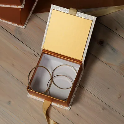 Boîtes kraft Art déco avec couvercle à rabat - blanc / cuivre - 12 x 12 x H 5 cm - Paquet de 6 - Boites cadeaux carton pliables-3