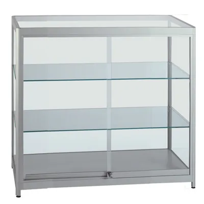 Vitrine comptoir aluminium et verre trempé 2 tablettes 90 x 50 x 94 cm - Vitrine d’exposition - Vitrines Verre & Aluminium