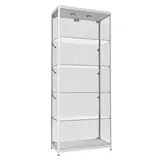 Vitrine verre trempé avec éclairage - Gris alu - L 80 x P 40 x H 198 cm