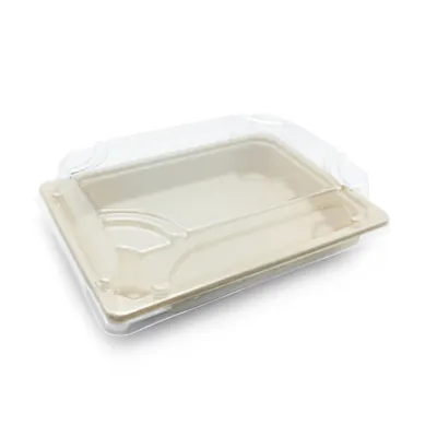 Boîte sushis avec couvercle transparent 23 x 14 x 4,8 cm fibre végétale - Plat sushis - Sushis box - Lot de 50 - Boîtes salade, Bols salade-2