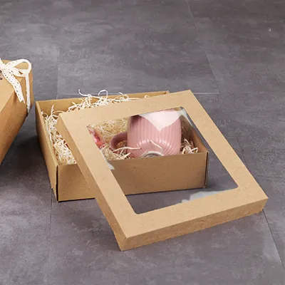 Boite kraft avec fenêtre transparente, brun, 22,5 x 22,5 x 6 cm, paquet de 10 - Boites cloches-2