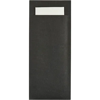 Pochette à couverts noire + serviette blanche 20 x 8,5 cm – Lot de 500 - Serviettes jetables, Serviettes cocktails