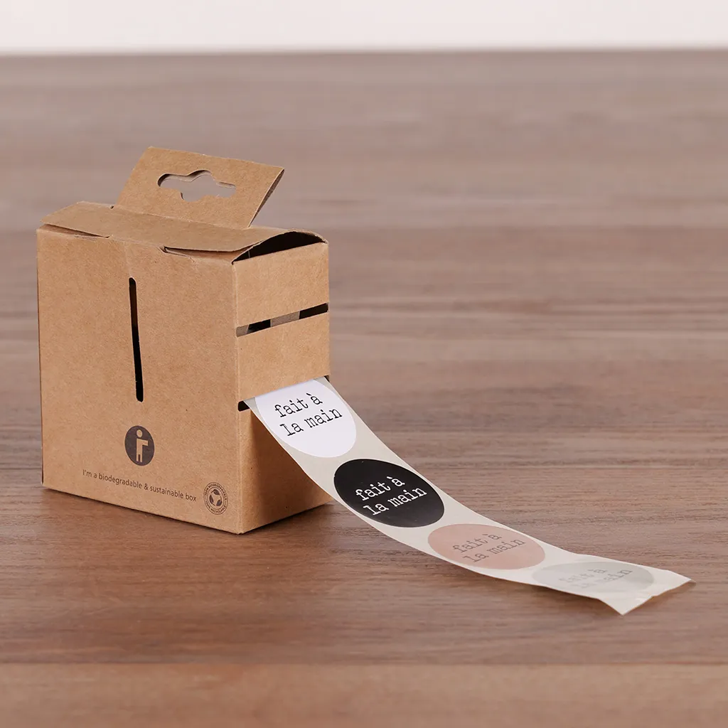 Étiquettes cadeaux adhésives rondes combi Fait à la main brun/noir/vert/blanc ø35 mm – Paquet de 500 - Étiquettes cadeaux adhésives-3
