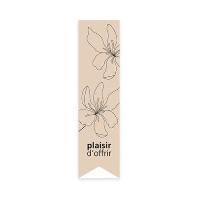 Étiquettes cadeaux adhésives ferme sac Plaisir d’offrir fleur beige/noir 35 x 135 mm – Paquet de 200 - Étiquettes cadeaux ferme sac