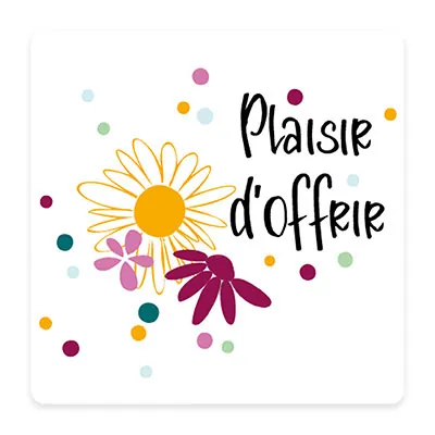 Étiquettes cadeaux adhésives carrées Plaisir d’offrir blanc/multicolore 35 x 35 mm – Paquet de 500 - Étiquettes cadeaux adhésives