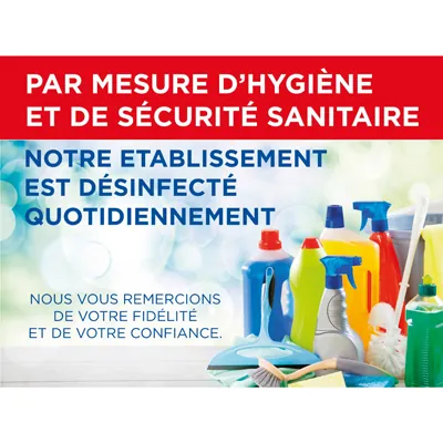 Panneau d'information établissement désinfecté Mesures d'hygiène 20 x 15 cm PVC - Affiches Informations COVID