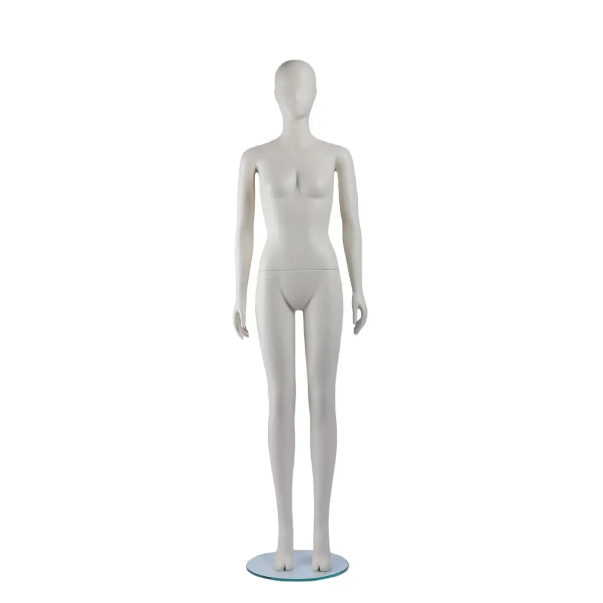 Mannequin vitrine femme tête abstraite blanc laqué H183 cm – Base verre ronde – Fixation mollet - Mannequins abstraits