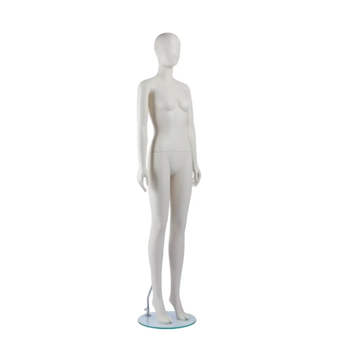 Mannequin vitrine femme tête abstraite blanc laqué H183 cm – Base verre ronde – Fixation mollet - Mannequins abstraits-2