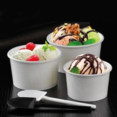 Pot à glace carton 230 ml ø 9 x ø 7,4 x 6,3 cm - Pot à dessert - Blanc - Lot de 25 - Emballage snacking-3