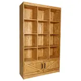 Étagère 12 cases et 2 portes basses en pin massif 119 x 39 x 200cm - Meuble présentoir - Étagère à bières - Ligne Authentique