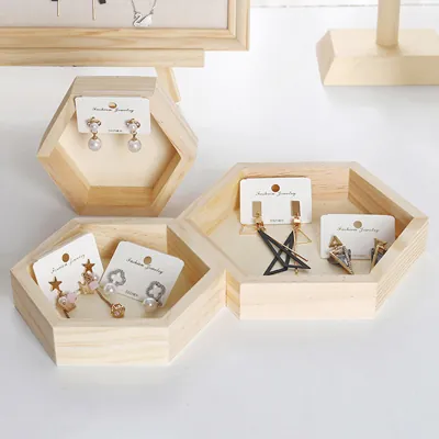 Lot de 3 présentoirs à bijoux bois en alvéoles - Présentoirs à bijoux multifonction-2