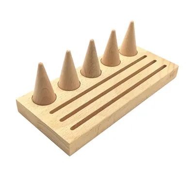 Plateau de présentation pour bagues bois 5 cônes + 3 rangées 22 x 10 x 7,7 cm - Présentoirs à bijoux multifonction