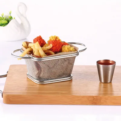 Mini panier à frites inox avec poignée 10,5 x 9 x 6 cm - Panier frites individuel - Barquettes frites, Cornets frites-2