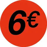 Pastille adhésive '6€' rond ø 36 mm, Orange fluo - Sticker promo - Lot de 500 - Étiquettes adhésives Soldes