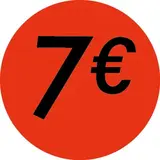 Pastille adhésive '7€' rond ø 36 mm, Orange fluo - Sticker promo - Lot de 500 - Étiquettes adhésives Soldes