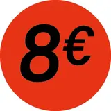Pastille adhésive '8€' rond ø 36 mm, Orange fluo - Sticker promo - Lot de 500 - Étiquettes adhésives Soldes
