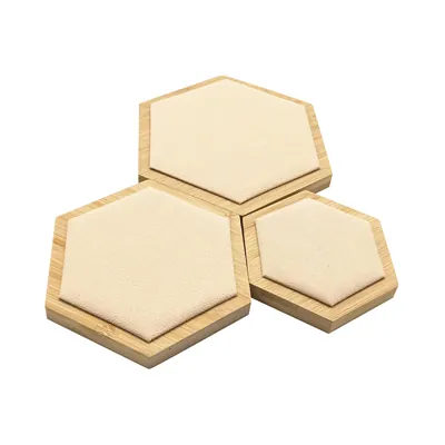 Lot de 3 présentoirs à bijoux en alvéoles bambou / tissu - Présentoirs à bijoux multifonction