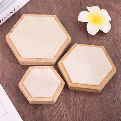 Lot de 3 présentoirs à bijoux en alvéoles bambou / tissu - Présentoirs à bijoux multifonction-2