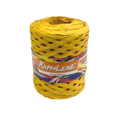 Raphia synthétique jaune moutarde effet mat 12,5 mm x 200 m - Raphias