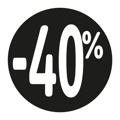 Etiquette Soldes -40% noir ø36mm - Sticker Soldes -40% - Paquet de 500 - Étiquettes adhésives Soldes, Étiquettes promotionnelles